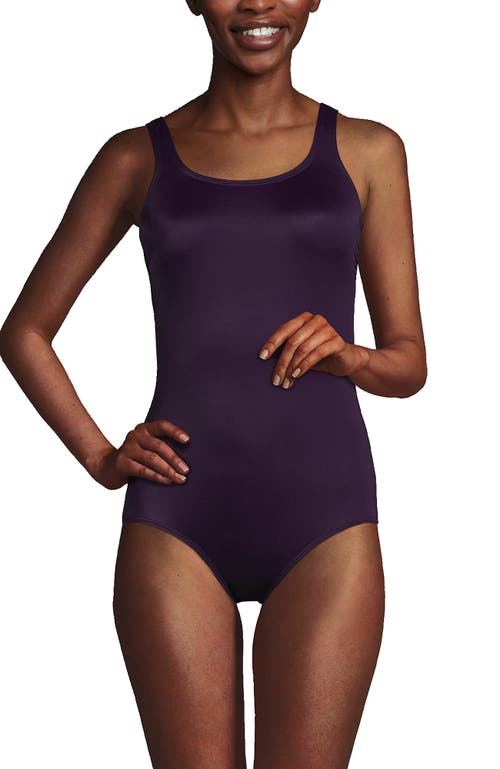 Shop Lands' End Scoop Neck Tugless Sporty One Piece Swimsuit In Blackberry