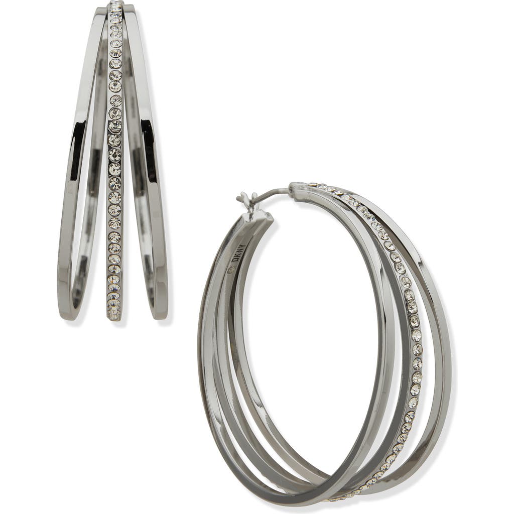 Shop Dkny Crystal Hoop Earrings In Rhodium/crystal