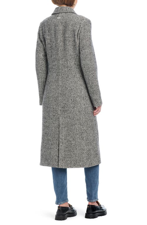Sanctuary Long Herringbone Coat In Grey White Herringbone
