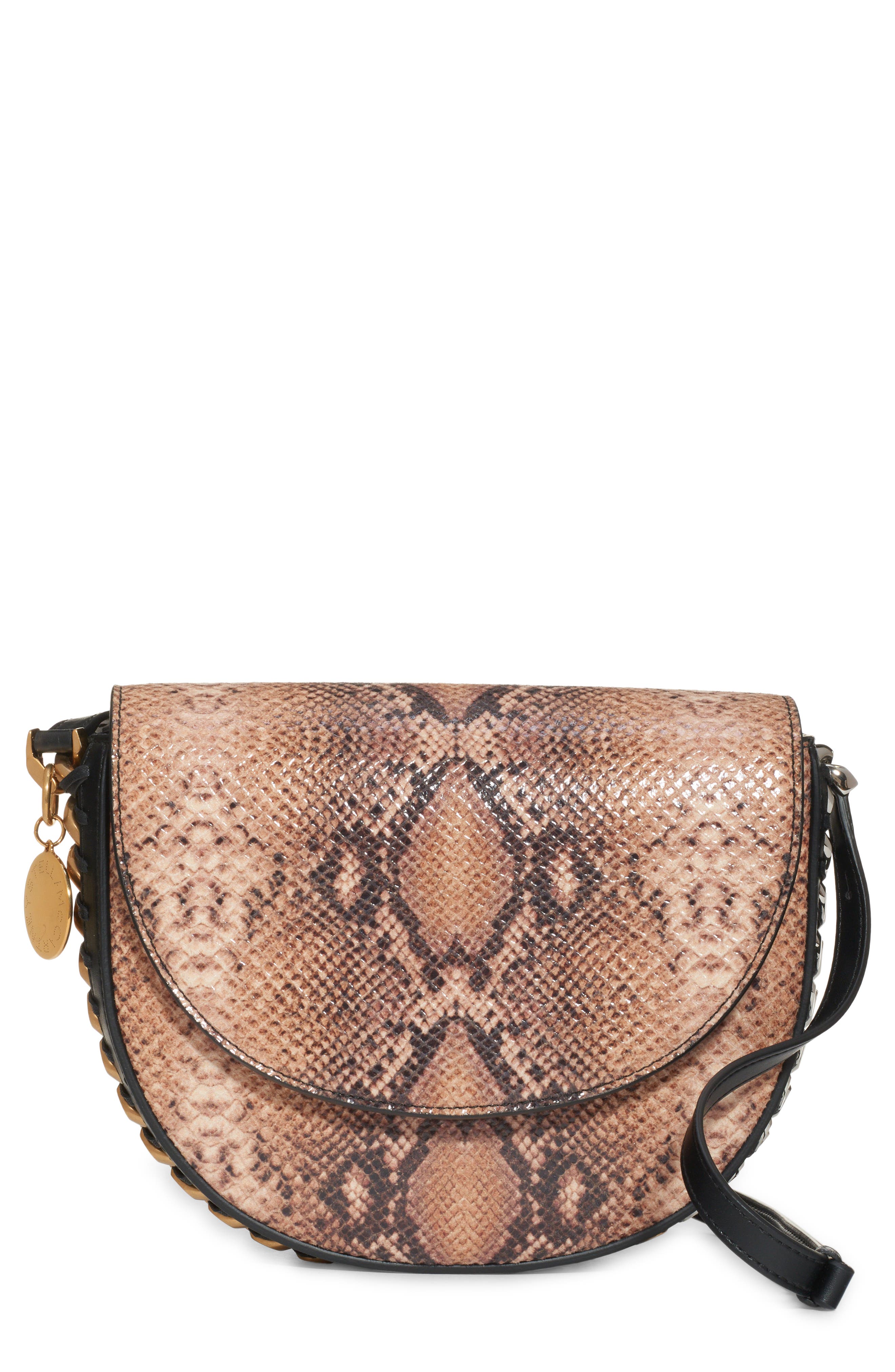 Stella McCartney Medium Frayme Flap Faux Leather Snakeskin Print Shoulder Bag in 9500 - Natural