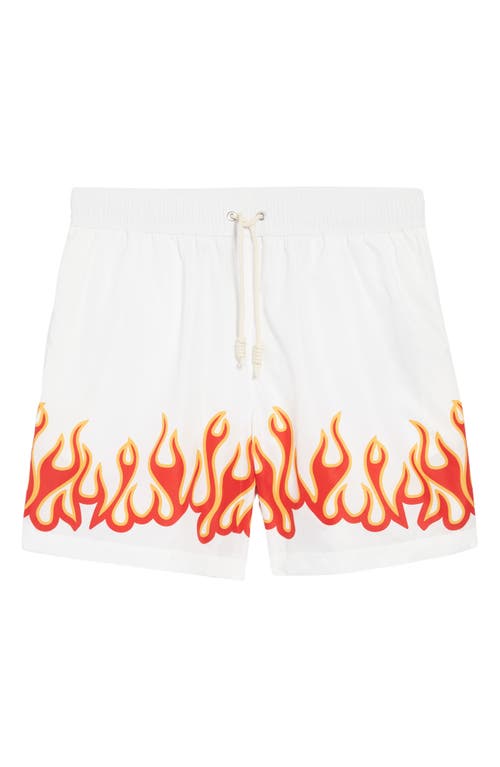 Palm Angels Burning Flames Swim Trunks in White Red