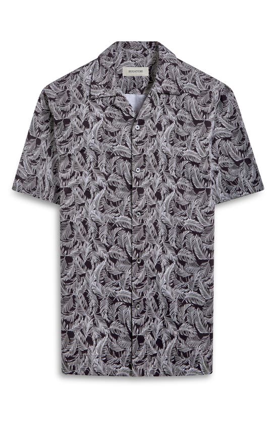 Shop Bugatchi Ooohcotton® Cole Leaf Print Camp Shirt In Black