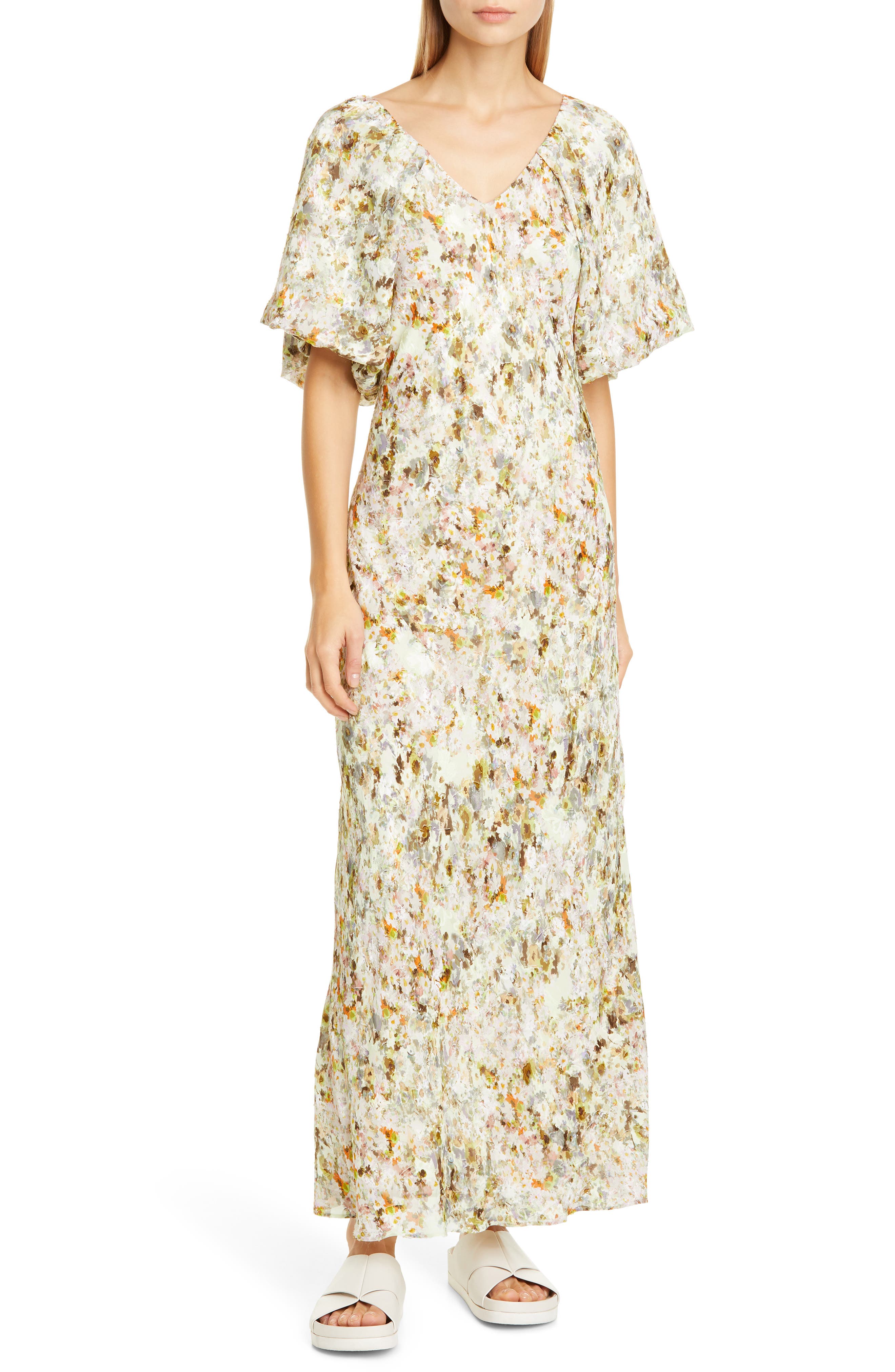 bloom on ivory floral print maxi dress