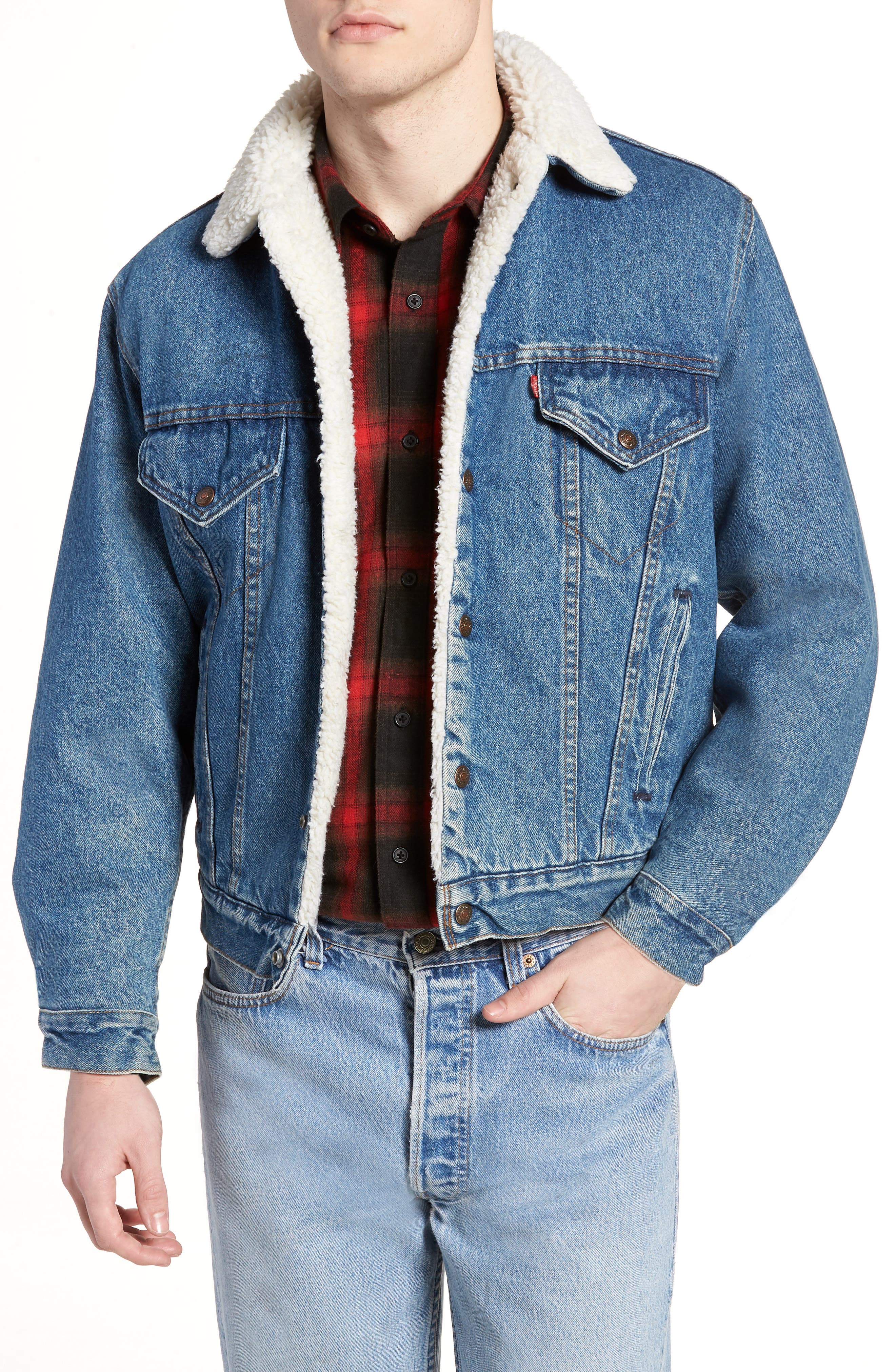 buy \u003e levi's sherpa lined jean jacket 