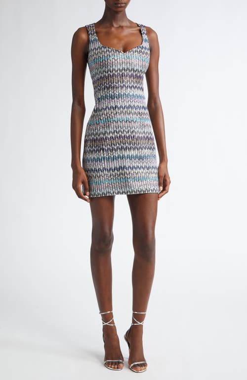 Shop Missoni Sequin Chevron Stripe Knit Minidress In Chevron Rose Blue Black