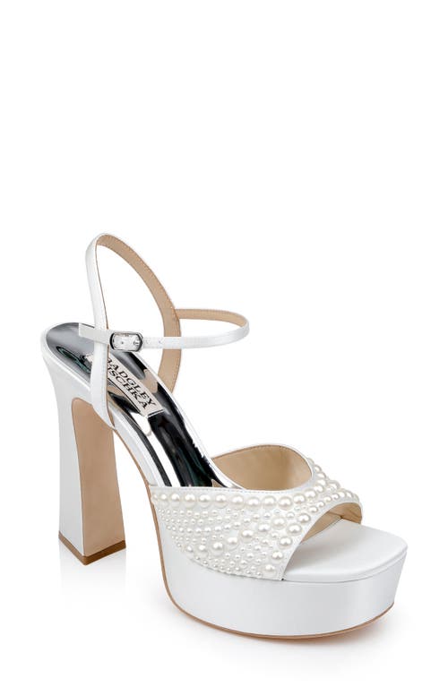 Shop Badgley Mischka Collection Bryleigh Ankle Strap Platform Sandal In White Satin