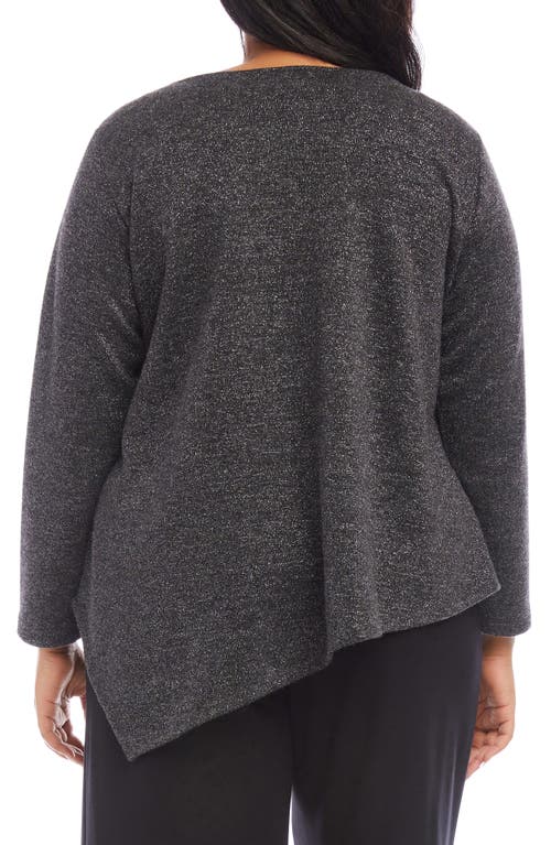 Karen Kane Metallic Sparkle Asymmetric Hem Top In Black W/silver