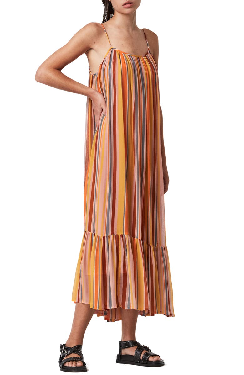 ALLSAINTS Paola Stripe Sleeveless Dress, Main, color, ORANGE/ PINK