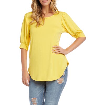 Karen Kane Shirred Sleeve Shirttail Hem Jersey Top, Yellow