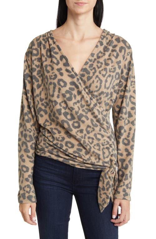 Shop Loveappella Faux Tie Wrap Top In Camel/charcoal