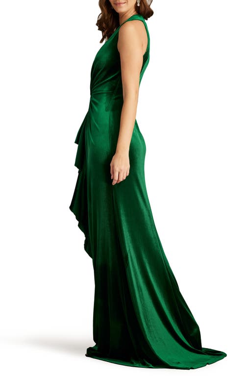 Tadashi Shoji Center Twist Sleeveless Velvet Gown In Pine