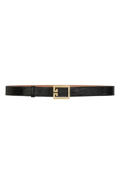 GIVENCHY GV3 BUCKLE CROC EMBOSSED CALFSKIN SKINNY BELT,BB400HB0LK
