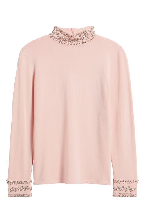 Shop Anne Klein Crystal Embellished Mock Neck Sweater In Pink Blush