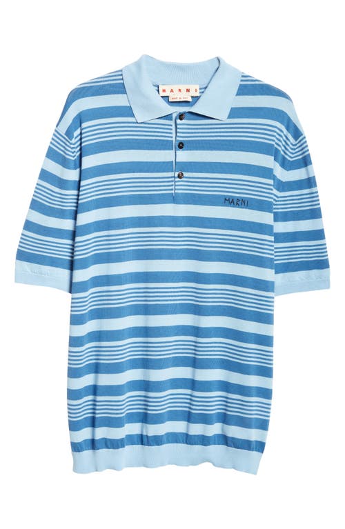 Shop Marni Stripe Relaxed Fit Cotton Polo Sweater In Azure