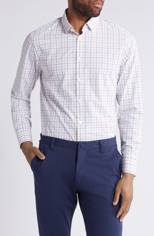 Leeward Trim Fit No Tuck Performance Button-Up Shirt in True Pink Watershed Plaid