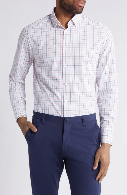 Shop Mizzen + Main Mizzen+main Leeward Trim Fit No Tuck Performance Button-up Shirt In True Pink Watershed Plaid