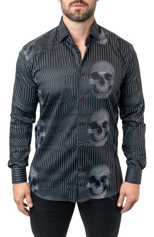 Maceoo Fibonacci Skulls Ghost Contemporary Fit Button-Up Shirt Black at Nordstrom,