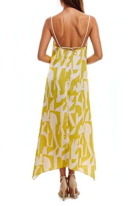 Shop Socialite Geo Print Handkerchief Hem Midi Dress In Chartreuse/ Ivory