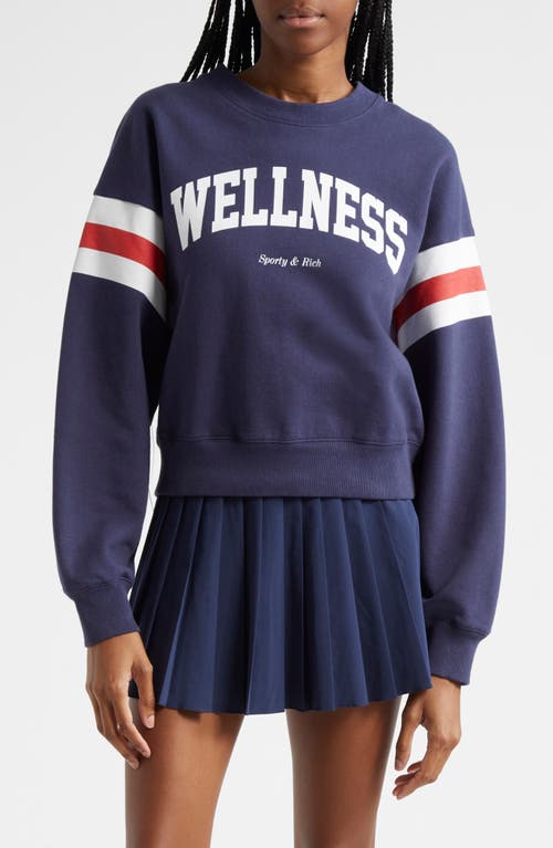 Shop Sporty And Rich Sporty & Rich Wellness Rugby Stripe Cotton Graphic Sweatshirt In Navy