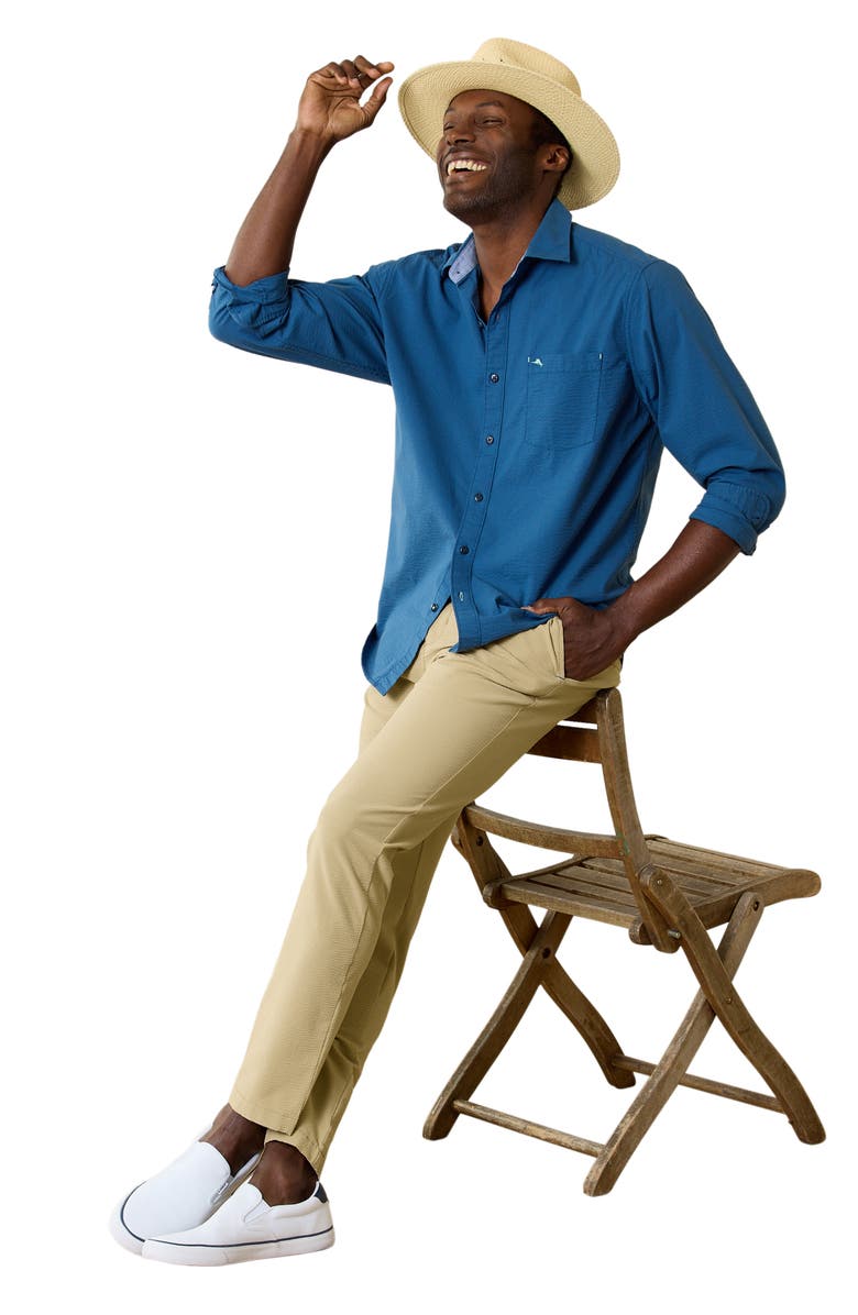 Tommy Bahama Nova Weave Flat Front Performance Seersucker Pants, Alternate, color, Stone Khaki