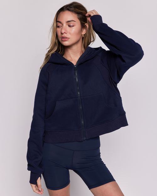 Shop Rebody Active Effortless Fleece Full Zip Hoodie In True Navy