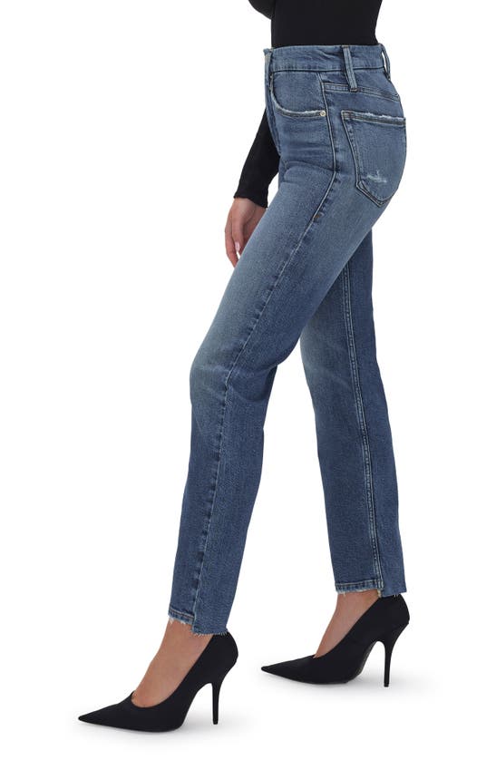 Shop Good American Good Boy Step Hem High Waist Ankle Straight Leg Jeans In Indigo604