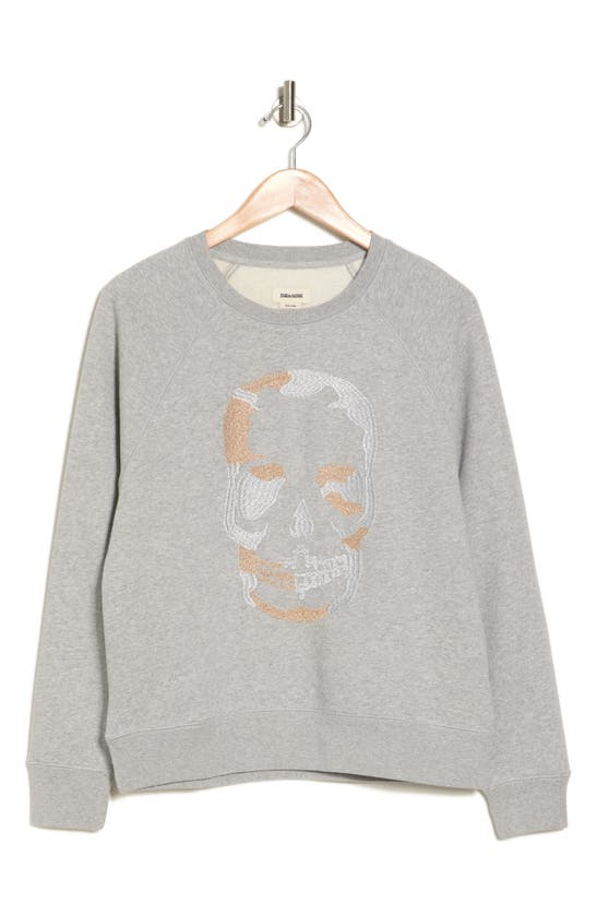 Zadig & Voltaire Camo Skull Embroidered Sweatshirt In Gris