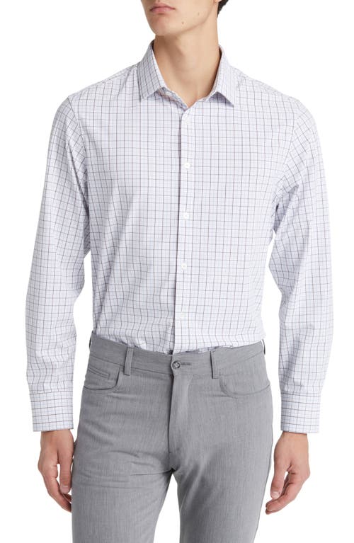 Leeward Trim Fit Montgomery Tatterasall Check Performance Button-Up Shirt in White