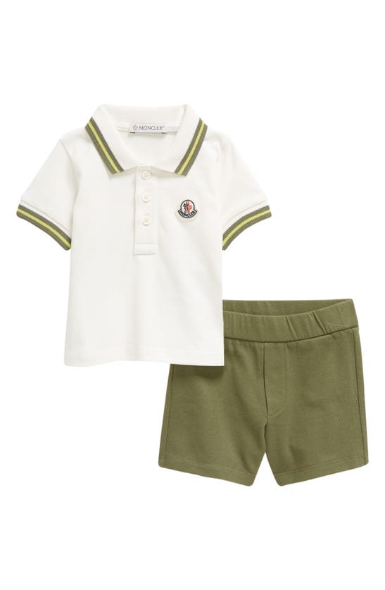 Shop Moncler Kids' Tipped Polo & Shorts Set In Green