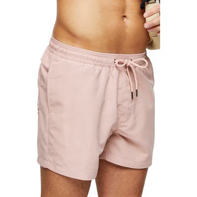Topman Hester Solid Swim Trunks, Pink