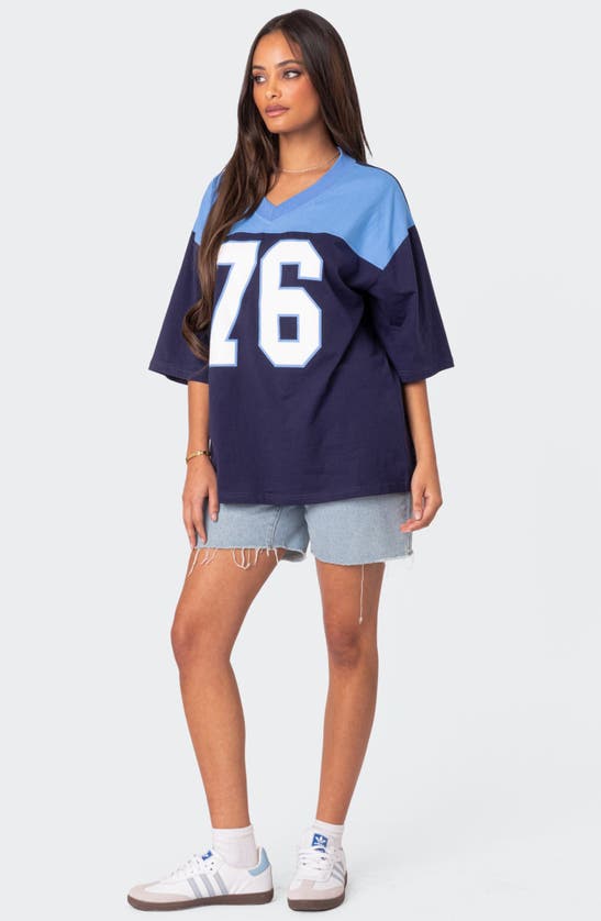 Shop Edikted 76 Oversize Cotton Graphic T-shirt In Navy