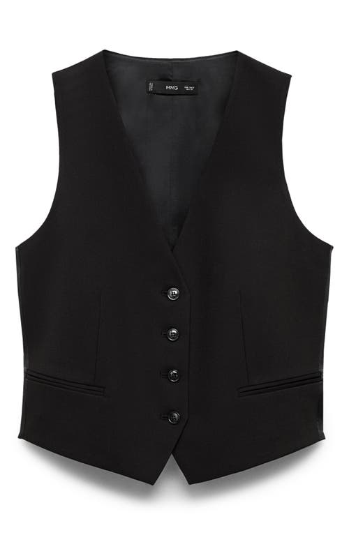 Mango Stretch Satin Contrast Suit Vest In Black