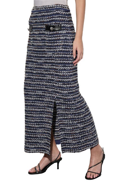 Ming Wang Multistitch Tweed Maxi Skirt In Regatta/multi