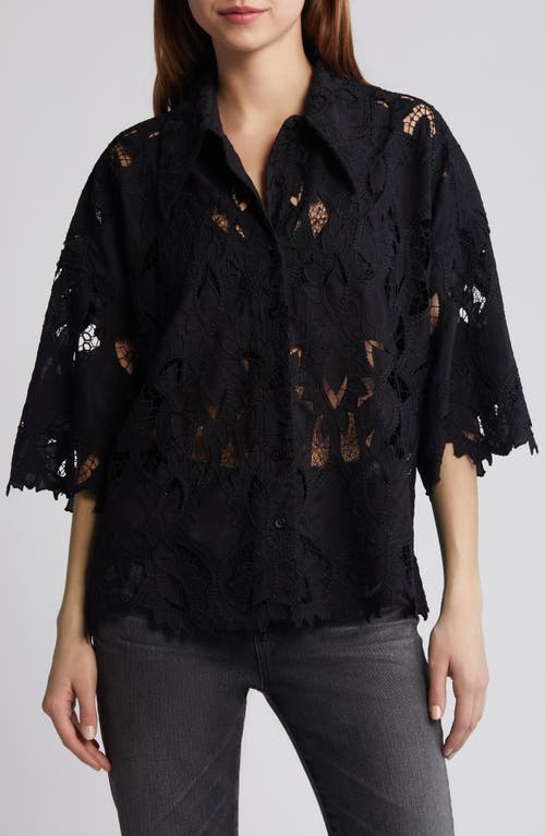 AllSaints Charli Embroidered Button-Up Shirt Black at Nordstrom, Us