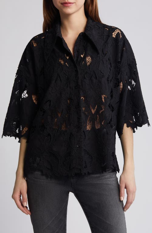 AllSaints Charli Embroidered Button-Up Shirt in Black at Nordstrom, Size 4 Us