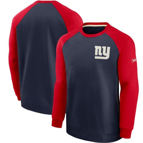 Men's Nike Navy/Red New York Giants Historic Raglan Crew Performance Sweater