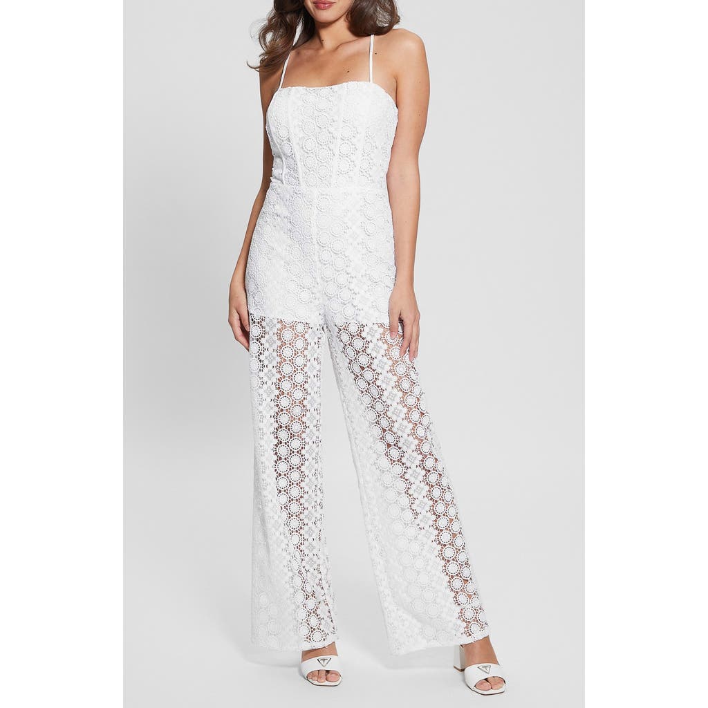 Guess Elle Lace Jumpsuit In Pure White