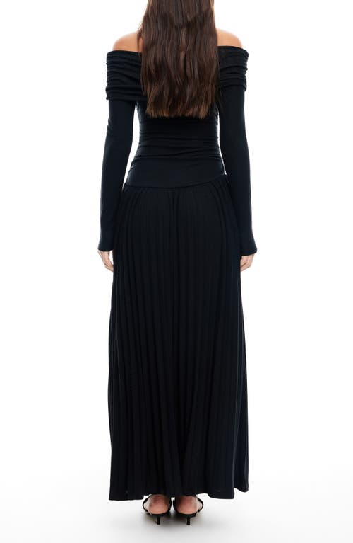 Shop Lioness Field Of Dreams Off The Shoulder Long Sleeve Maxi Dress In Onyx