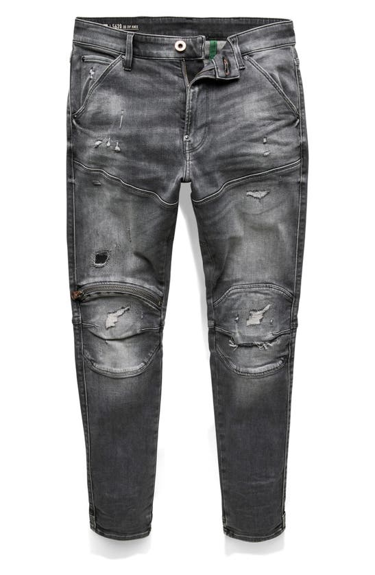 Shop G-star 5620 3d Zip Knee Distressed Skinny Jeans In Vintage Ripped Basalt