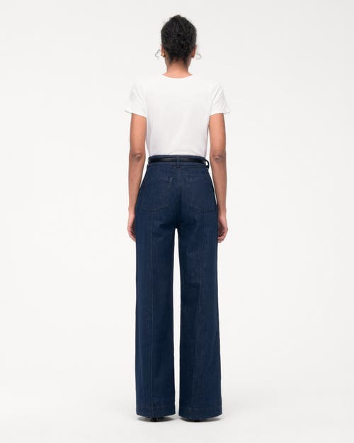Another Tomorrow Chambray Relaxed Wide Leg Pants Dark Blue In Dark Wash