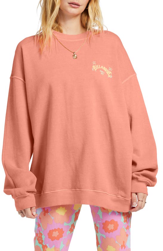 Billabong Ride In Cotton Blend Graphic Sweatshirt In Peach Pie