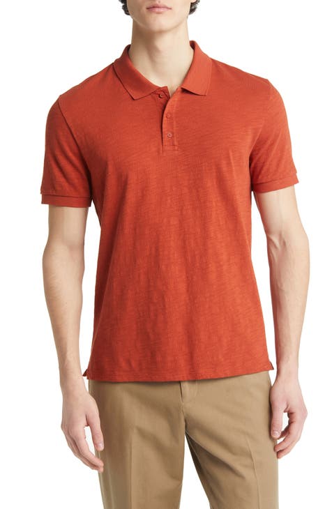 TOMMY BAHAMA Polo Shirt Pima Cotton Rust Burnt Orange Textured Long Sleeve  L