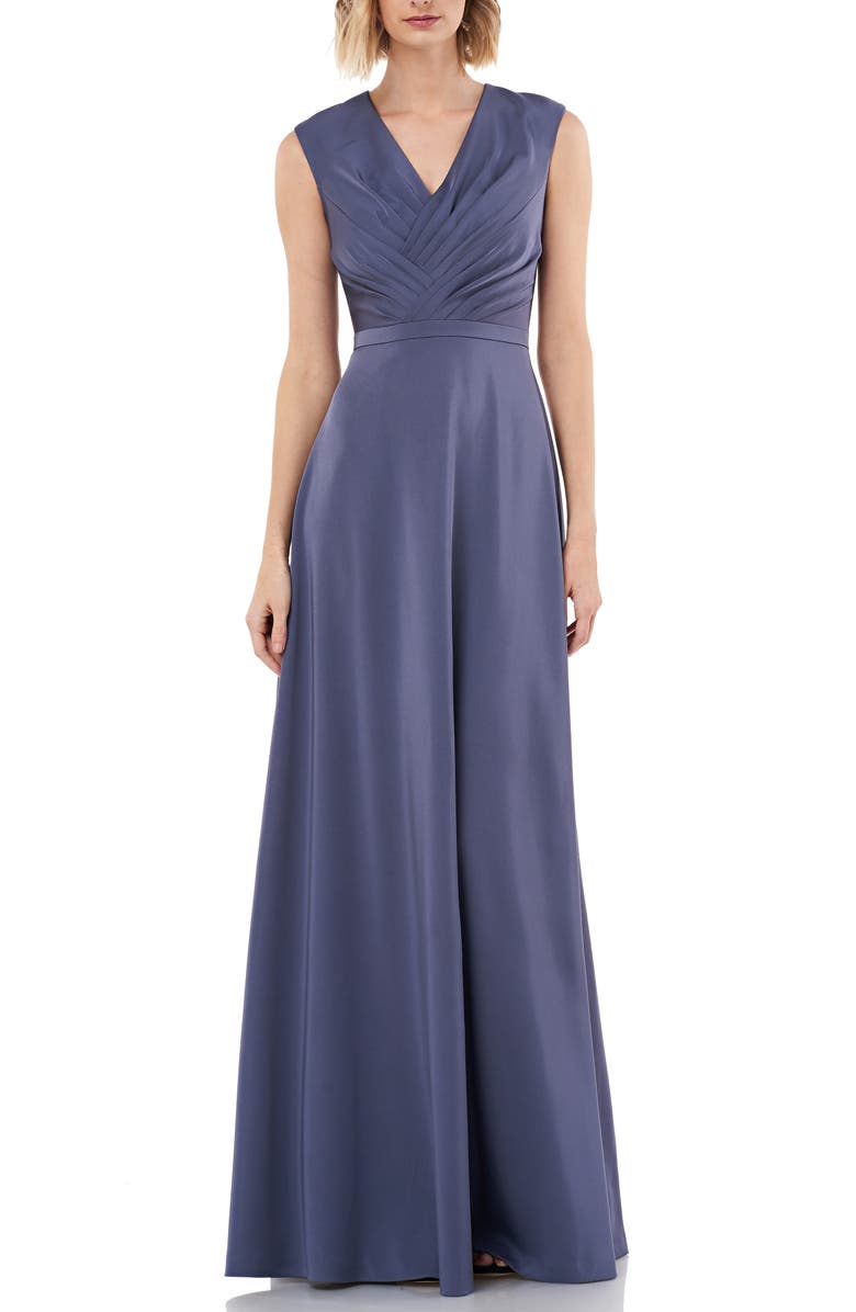 Kay Unger Pleated V-Neck Stretch Faille Gown | Nordstrom