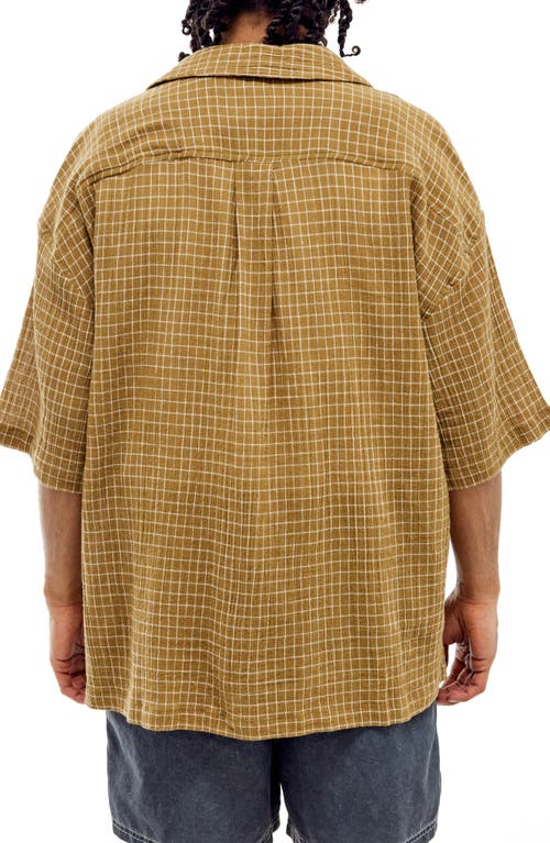 Shop Bdg Urban Outfitters Check Cotton Camp Shirt In Camel