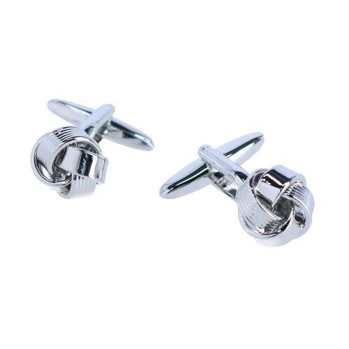 Trafalgar Detailed Knot Rhodium Cufflink Set In Silver