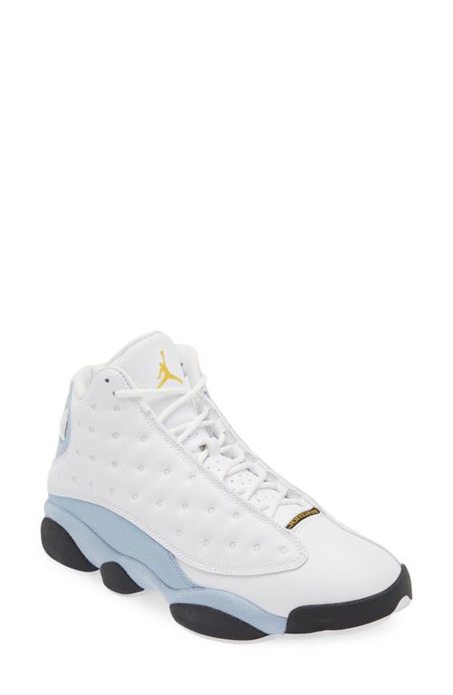 Air Jordan 13 Retro High Top Sneaker in White/Yellow Ochre/Blue Grey