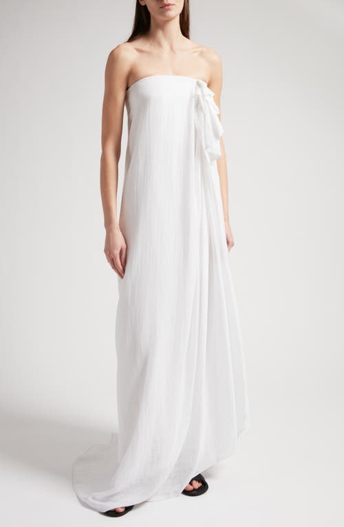The Row Madleine Ruffle Strapless Cotton Gauze Dress Ivory at Nordstrom,
