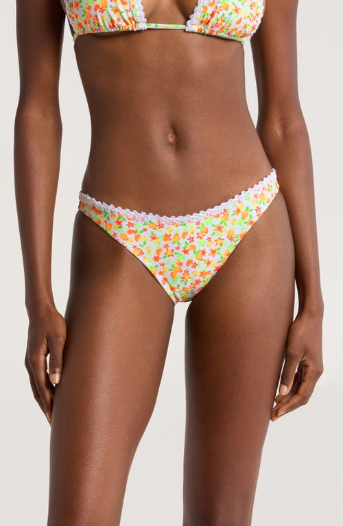 Crochet Trim High Cut Bikini Bottoms in Coco Mango