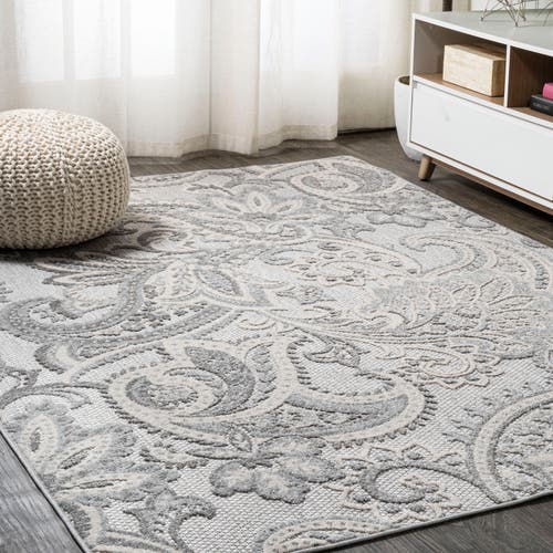 Jonathan Y Gordes Paisley High-low Light Indoor/outdoor Area Rug In Light Gray/ivory