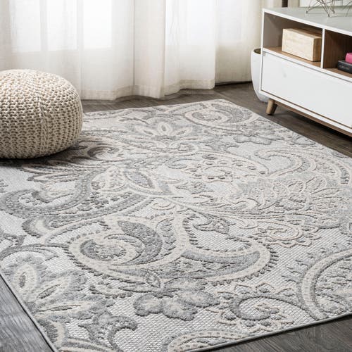 Shop Jonathan Y Gordes Paisley High-low Light Indoor/outdoor Area Rug In Light Gray/ivory